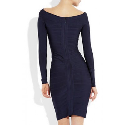 ' Amber' Blue boatneck dress with long sleeves